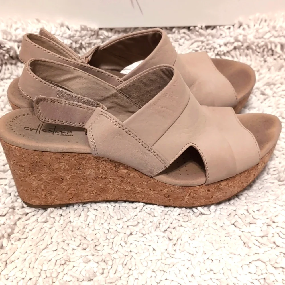 Clarks Annadel Nubuck Cork Platform Wedge Comfort Soft Sandals Heels Siz…